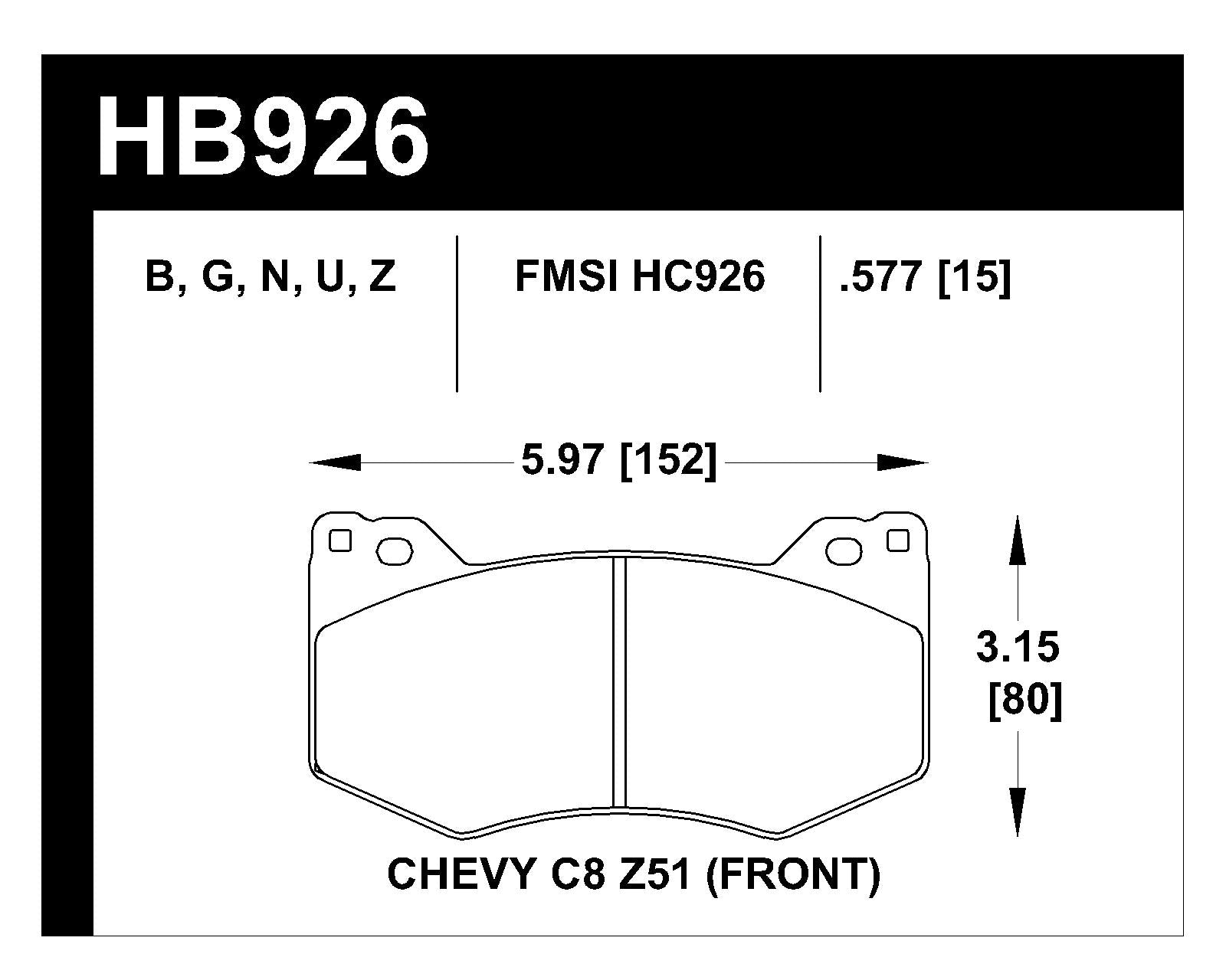 Hawk HB926U.577 2020+ Chevrolet Corvette C8 Z51 Front DTC-70 Brake Pads