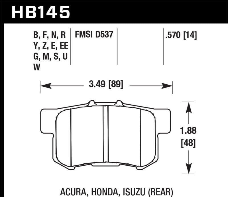 Hawk HB145N.570 06+ Civic Si HP+ Street Rear Brake Pads