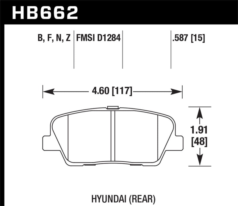 Hawk HB662N.587 10 Hyundai Genesis Coupe (w/o Brembo Breaks) HP+ Autocross 15mm Rear Brake Pads