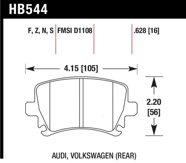 Hawk HB544F.628 Audi A3 / A4 / A6 Quattro HPS Rear Brake Pads