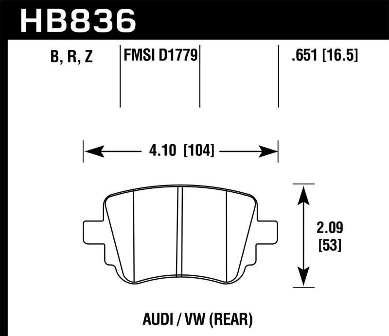 Hawk HB836B.651 15-17 Volkswagen Golf / 15-16 Volkswagen Golf GTI HPS 5.0 Rear Brake Pads