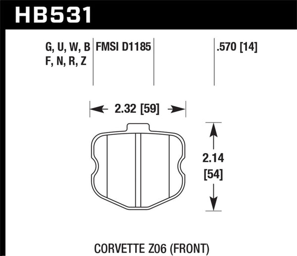 Hawk HB531D.570 2008 Chevrolet Corvette 7.0L 427 Limited Edition Z06 (Incl.Shims Pins) Front ER-1 Brake Pads