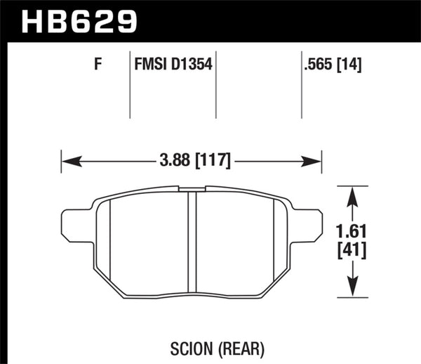 Hawk HB629F.565 08-11 Scion xB / 09-10 Toyota Corolla / 09-10 Matrix / 10 Prius  HPS Street Rear Brake Pads