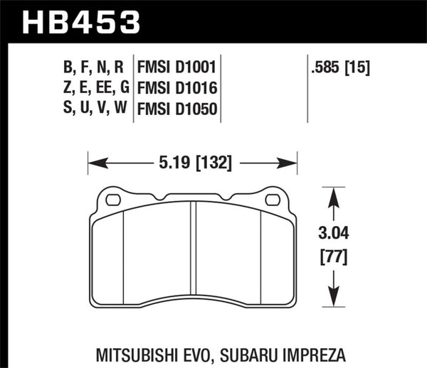 Hawk HB453N.585 03-06 Evo / 04-09 STi / 09-10 Genesis Coupe (Track Only) / 2010 Camaro SS / 08-09 Pontiac G8 GX