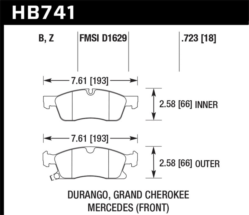 Hawk HB741B.723 13-15 Mercedes-Benz GL350/450 12-15 ML350 2015 ML250 HPS 5.0 Front Brake Pads