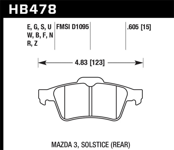 Hawk HB478E.605 13-14 Ford Focus ST / Mazda/ Volvo Blue 9012 Rear Race Brake Pads