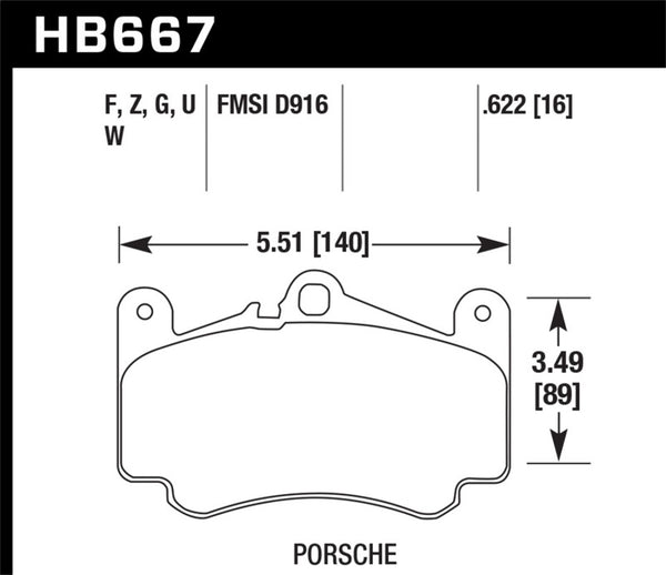 Hawk HB667U.622 09 Porsche 911 Carrera S w/ Iron Discs Front DTC-70 Race Brake Pads