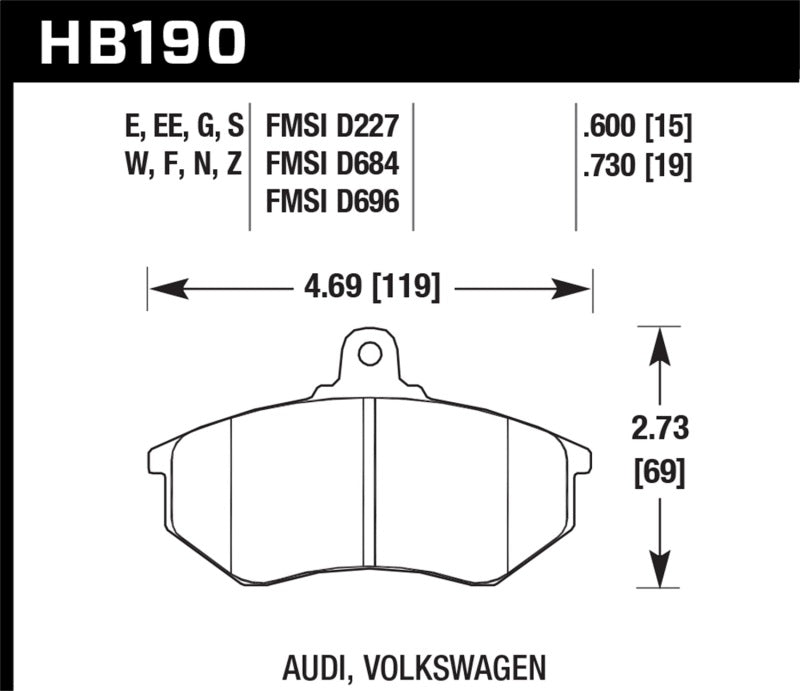 Hawk HB190W.600 93-99 Volkswagen Golf / 90-99 Volkswagen Jetta DTC-30 Race Front Brake Pads