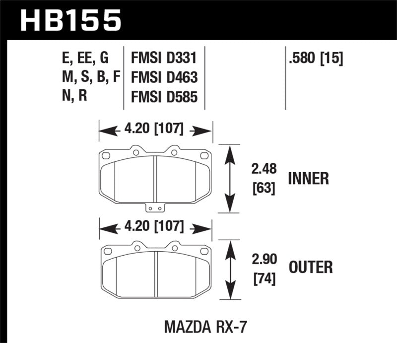 Hawk HB155F.580 93-95 Mazda RX-7 HPS Street Front Brake Pads