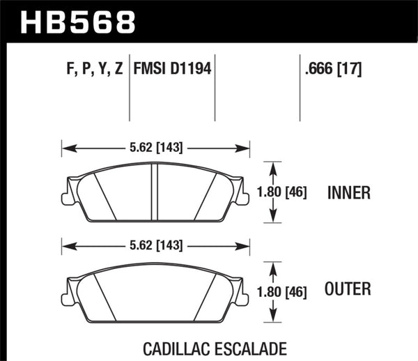 Hawk HB568P.666 07-08 Escalade 6.2 / 07-08 Avalanche Super Duty Rear Brake Pads