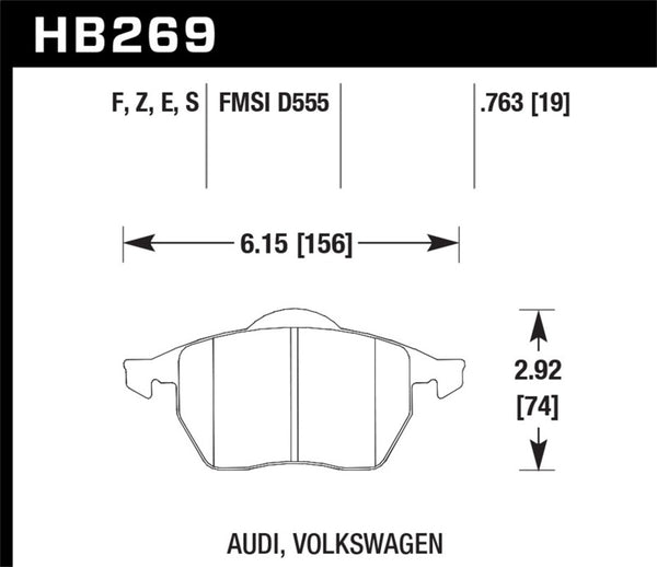 Hawk HB269E.763 96-02 Audi A4 Quattro / 95-01 Audi A6 Quattro Blue 9012 Race Front Brake Pads