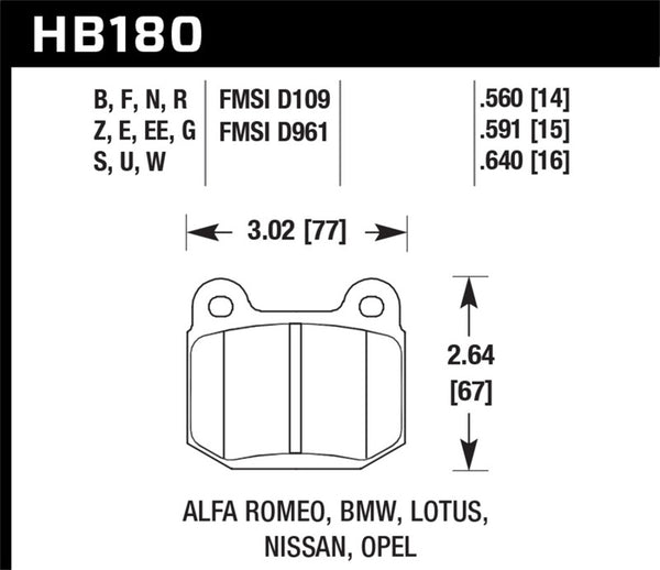 Hawk HB180N.560 03-06 Evo / 04-09 STi / 03-07 350z Track HP+ Street Rear Brake Pads