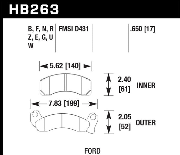 Hawk HB263U.650 87-93 Ford Mustang GT Track DTC-70 Front Brake Pads