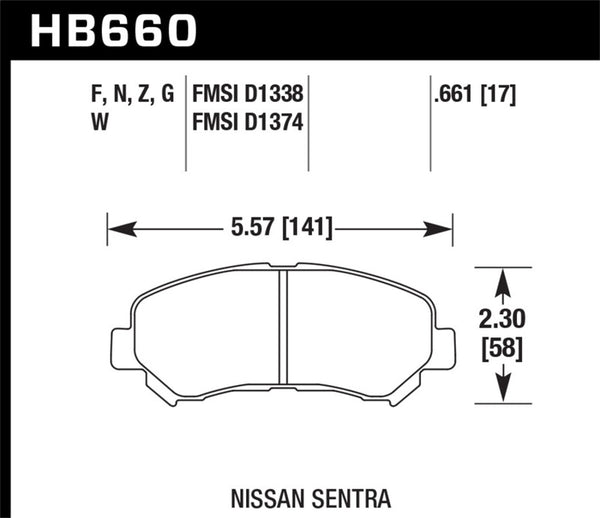 Hawk HB660G.661 09-10 Nissan Maxima / 08-10 Rogue / 07-09 Sentra SE-R / 10  Sentra SE-R M/T DTC-60 Motorsports