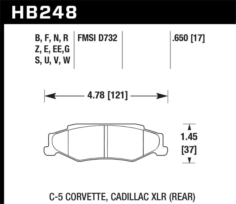 Hawk HB248W.650 97-12 Corvette/01-04 Z06/05-09 Z51 DTC-30 Race Rear Brake Pads