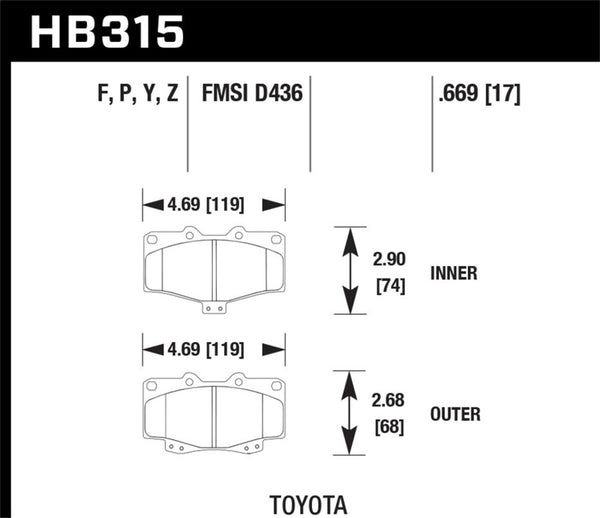 Hawk HB315B.669 95-98 Toyota Tacoma HPS 5.0 Front Brake Pads