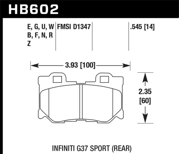 Hawk HB602U.545 10-11 Infiniti FX50 / 09-10 G37 / 09-10 Nissan 370Z DTC-70 Race Rear Brake Pads