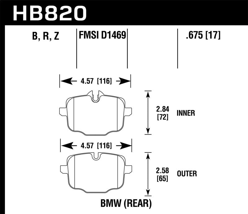 Hawk HB820B.675 12-17 BMW M6 / 14-17 BMW M6 Gran Coupe / 13-16 BMW M5 HPS 5.0 Rear Brake Pads