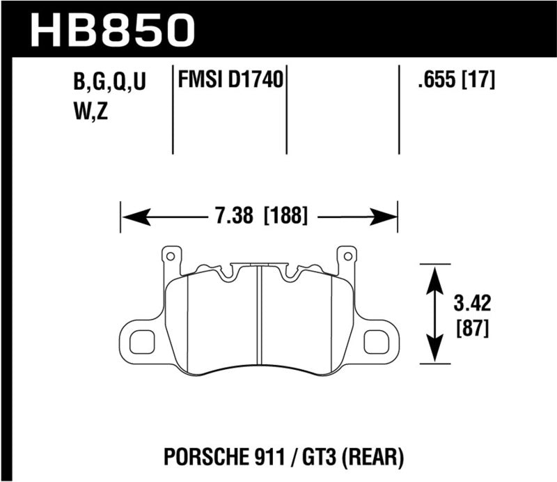 Hawk HB850Q.655 DTC-80 14-19 Porsche 911 Rear Race Brake Pads