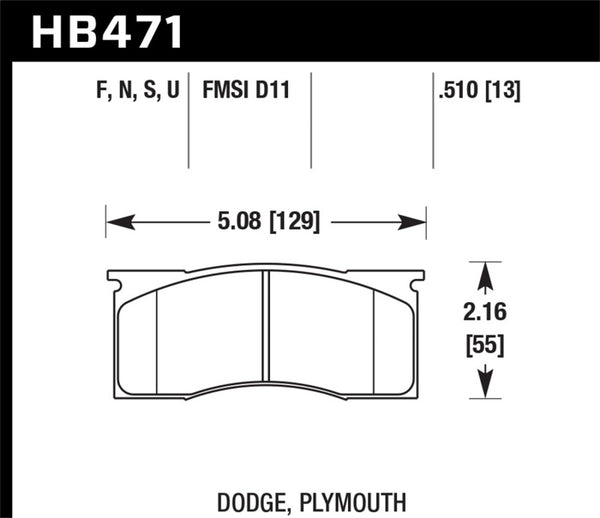 Hawk HB471U.510 66-72 Dodge Dart / 66-69 Pylmouth Barracuda DTC-70 Race Front Brake Pads