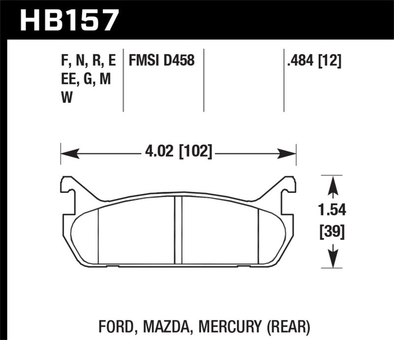 Hawk HB157E.484 89-93 Miata Blue 9012 Race Rear Brake Pads D458