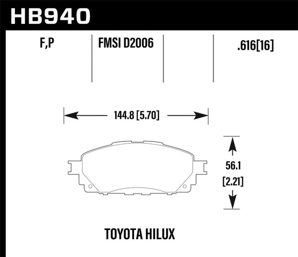 Hawk HB940P.616 16-17 Toyota Hilux Street Super Duty Front Brake Pads