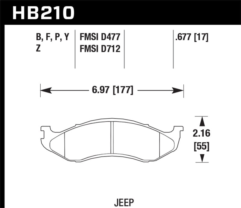 Hawk HB210B.677 1990-1998 Jeep Cherokee (BJ) (4WD) HPS 5.0 Front Brake Pads