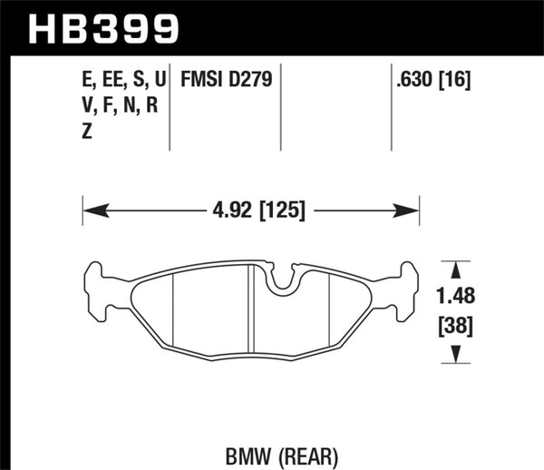 Hawk HB399V.630 84-4/91 BMW 325 (E30) DTC-50 Race Rear Brake Pads