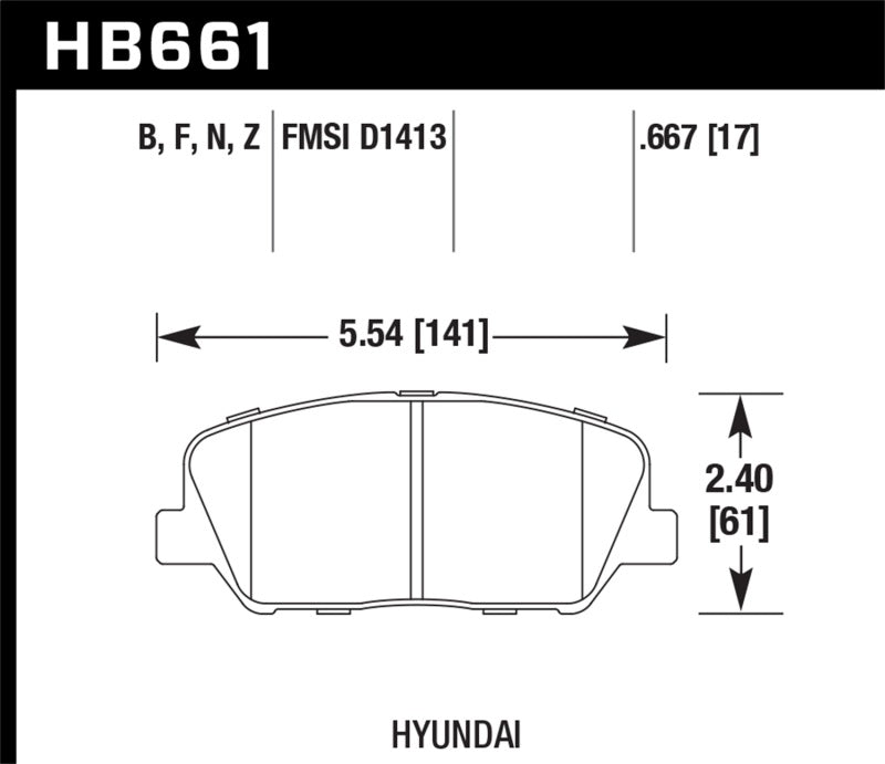 Hawk HB661B.667 12-13 Hyundai Veloster / 2014 Kia Forte Front HPS 5.0 Street Brake Pads