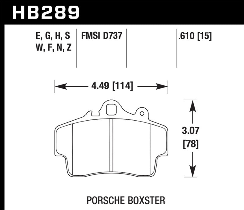 Hawk HB289E.610 97-08 Porsche Boxster / 07-08 Cayman Blue 9012 Race Front Brake Pads