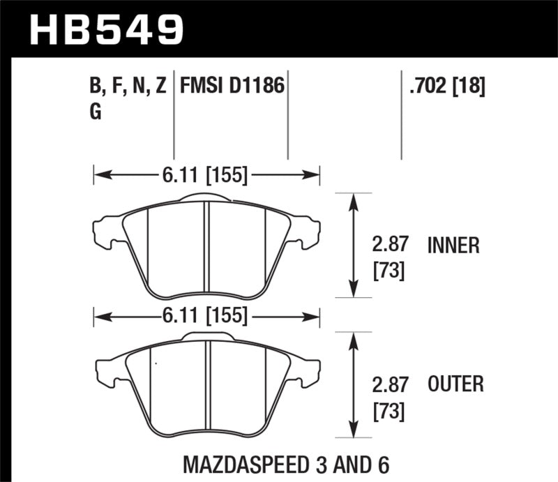 Hawk HB549B.702 2007-2013 Mazda 3 Mazdaspeed HPS 5.0 Front Brake Pads