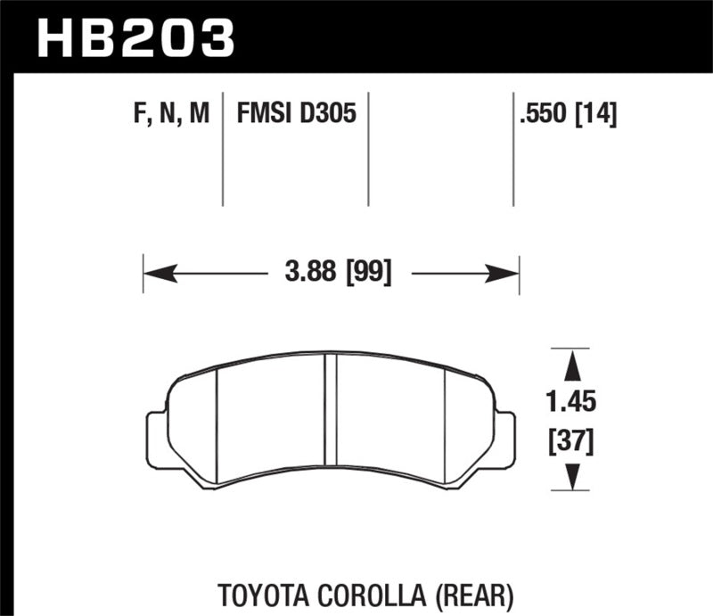 Hawk HB203M.550 87 Toyota Corolla FX16 / 85-87 Corolla GTS Rear Black Race Brake Pads