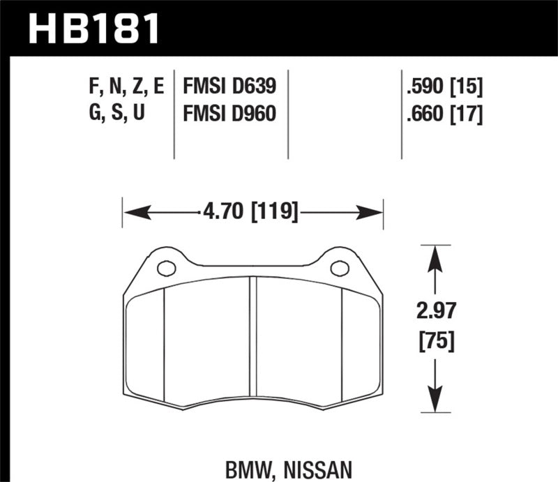 Hawk HB181U.590 94-97 BMW 840Ci/850Ci DTC-70 Race Front Brake Pads