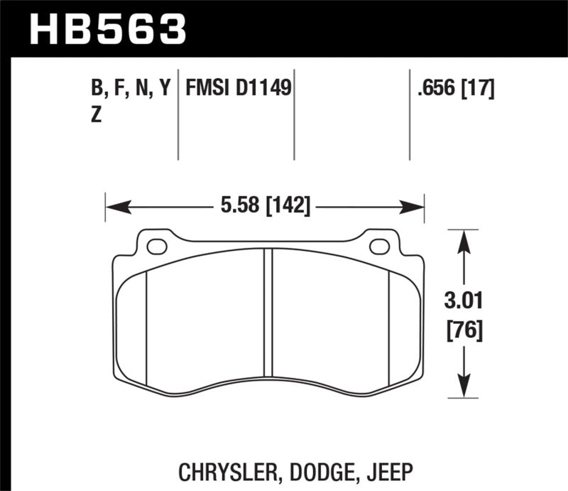 Hawk HB563N.656 06-07 Dodge Magnum SRT8 / 06-09 Challenger SRT8 / 05-07/09 Chrysler 300 C SRT8 HP Plus Street F