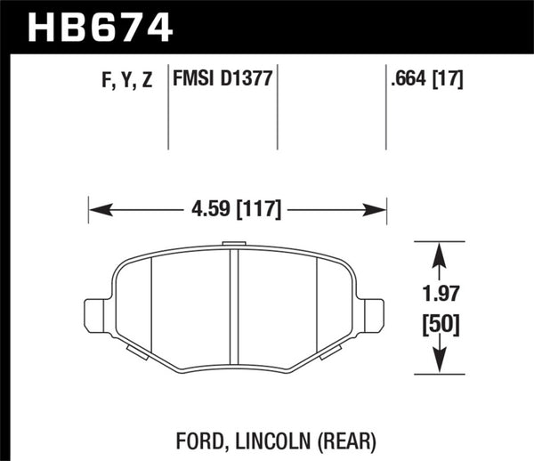 Hawk HB674F.664 Ford Edge/Explorer/Flex/Taurus/ Lincoln MKS/MKT/MKX HPS Rear Brake Pads