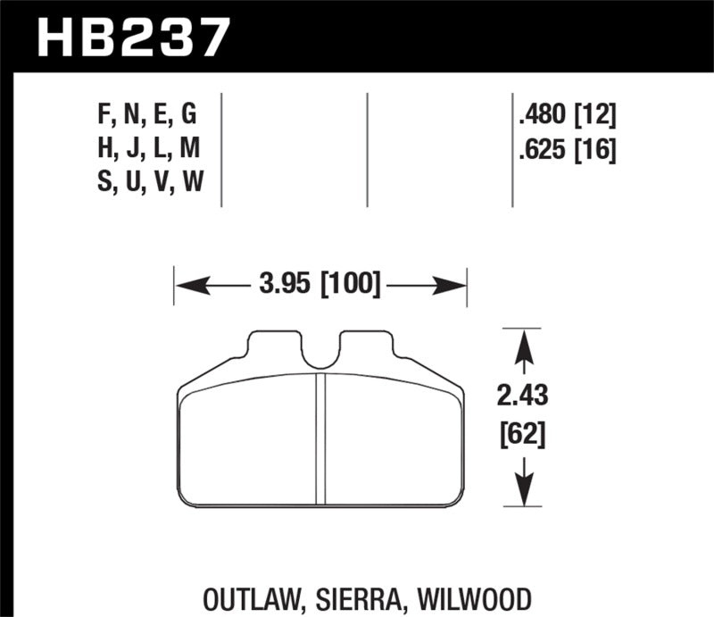 Hawk HB237M.625 Wilwood BB / AP Racing / Outlaw Black Rear Brake Pads