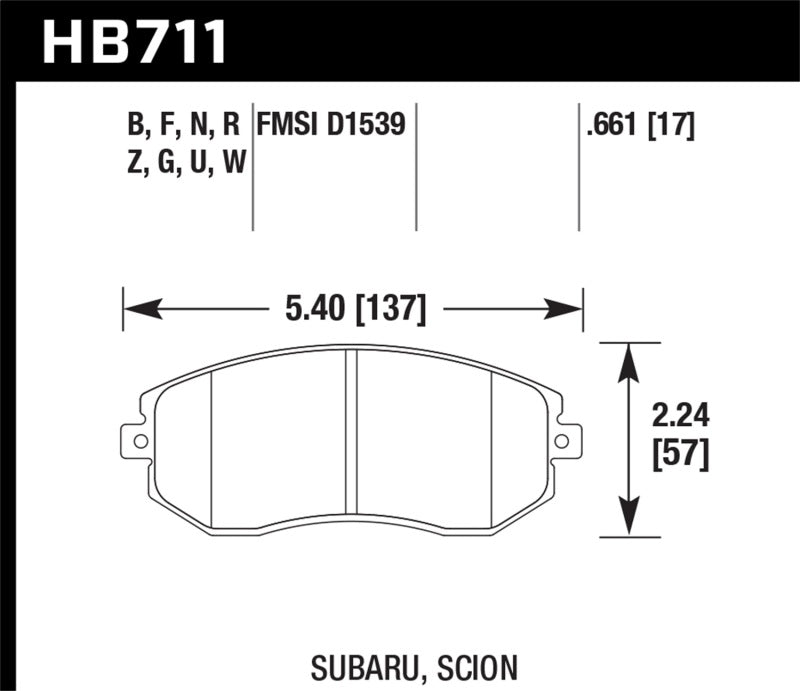 Hawk HB711U.661 13 Subaru BRZ/13 Legacy 2.5i / 13 Scion FR-S DTC-70 Front Race Brake Pads