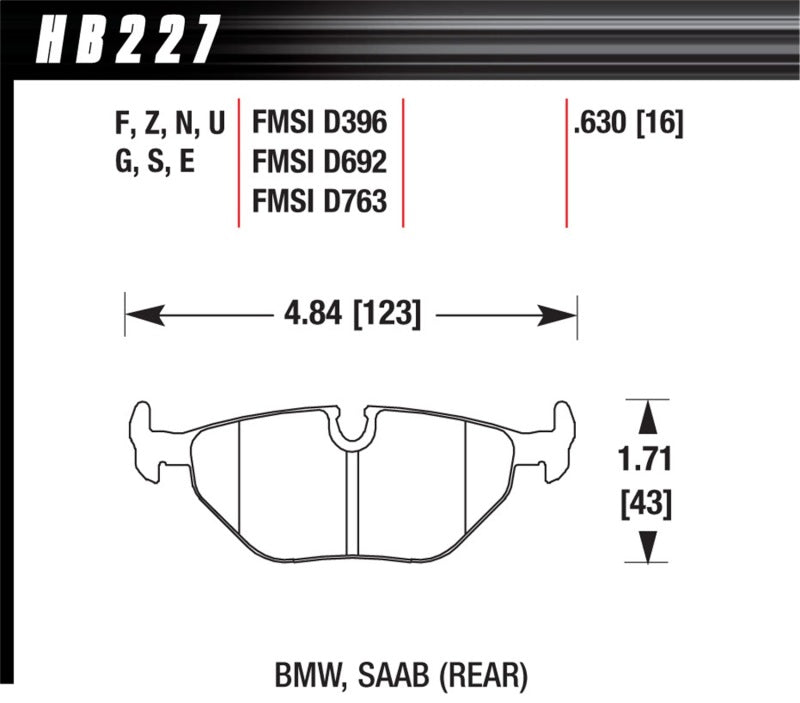 Hawk HB227G.630 92-95 BMW 325iS DTC-60 Race Rear Brake Pads