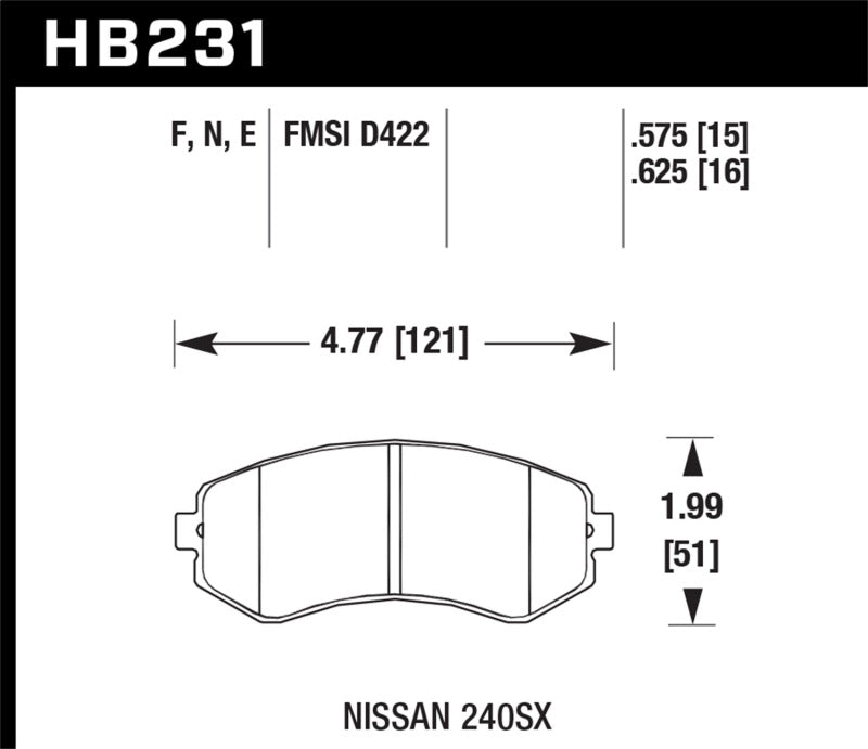 Hawk HB231E.625 89-93 240SX LE & SE (non-ABS) & Base / 94-96 240SX SE & Base Blue 9012 Race Front Brake Pads