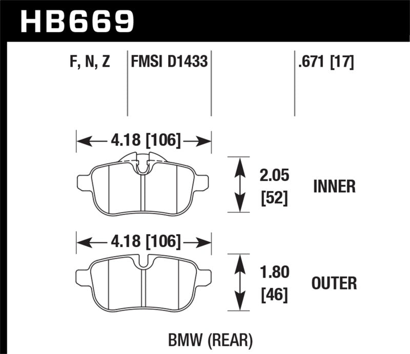 Hawk HB669N.671 09-12 BMW Z4 Rear Street Brake Pads