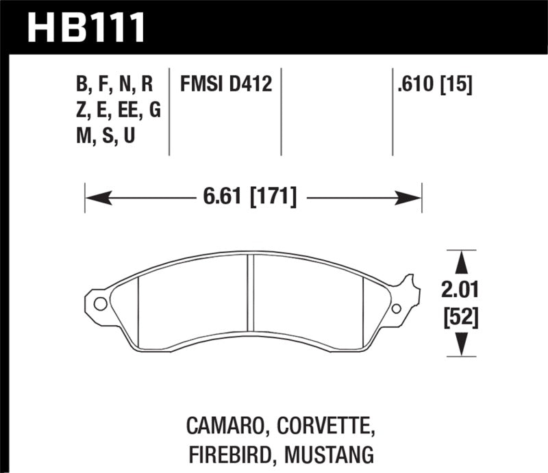 Hawk HB111F.610 94-04 Mustang Cobra / 88-95 Corvette 5.7L / 88-92 Camaro w/ Hvy Duty Brakes Front HPS Street Br