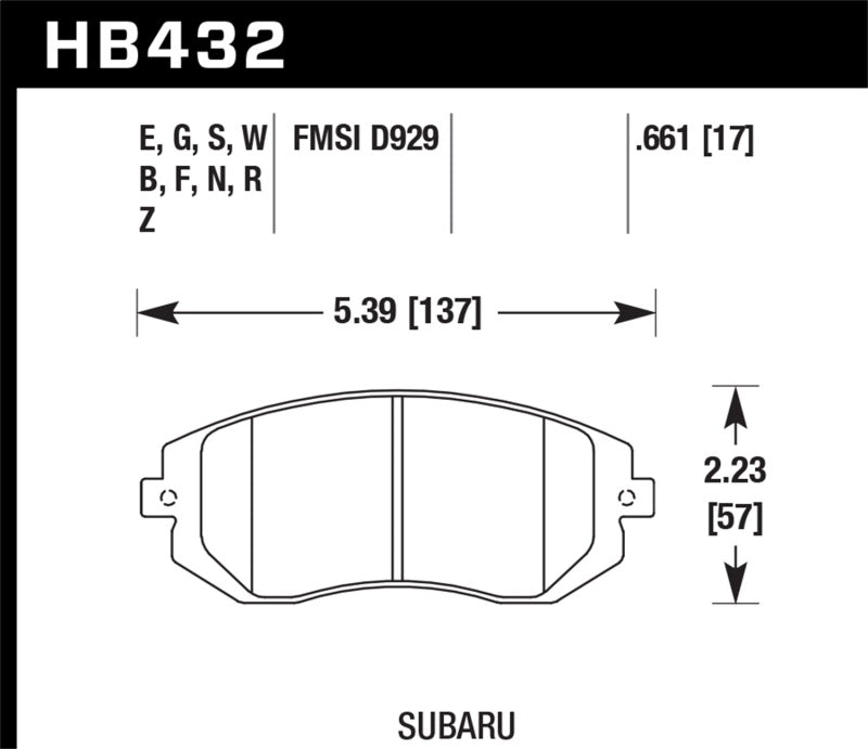 Hawk HB432N.661 03-05 WRX / 08 WRX D929 HP+ Street Front Brake Pads