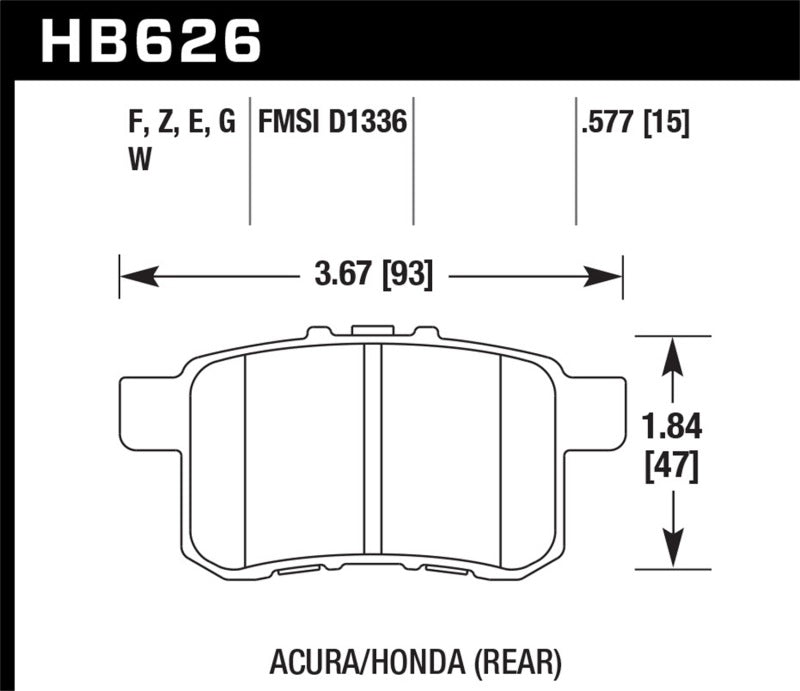 Hawk HB626W.577 Acura / Honda DTC-30 Race Rear Brake Pads