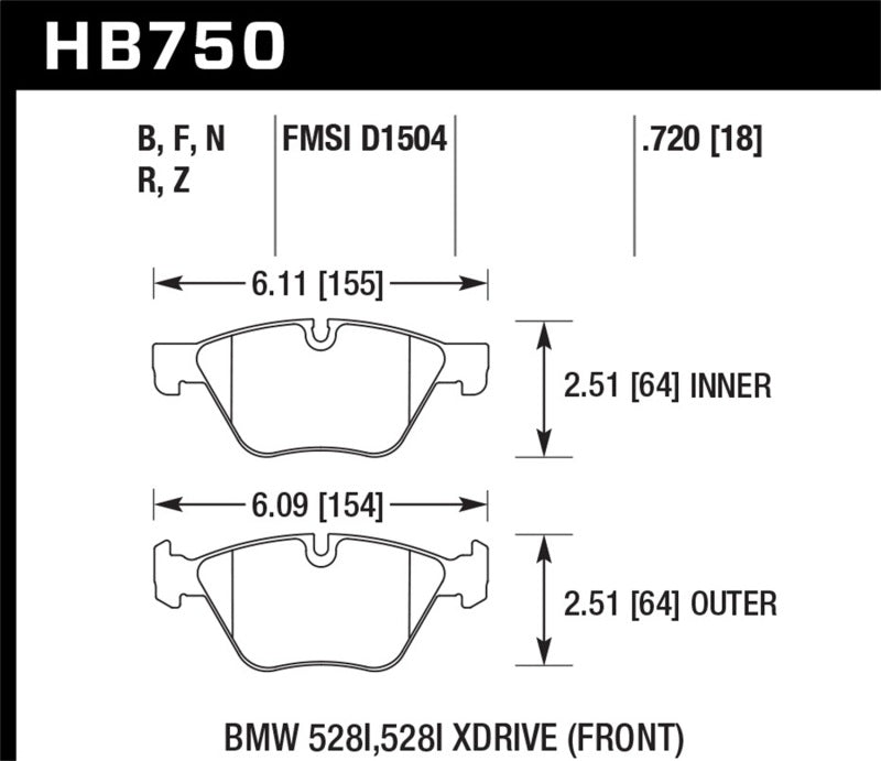 Hawk HB750N.720 13-14 BMW 528i / 528i xDrive HP Plus Front Brake Pads