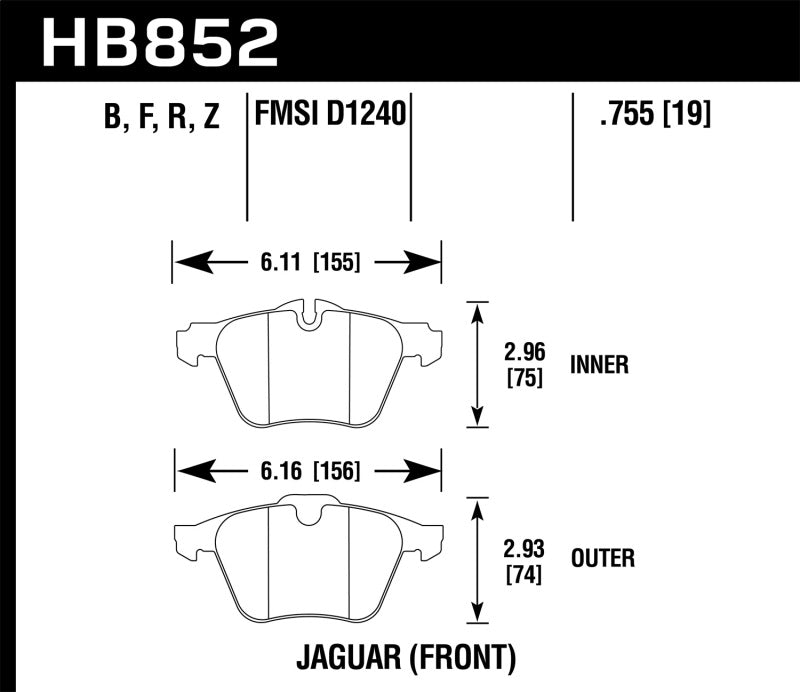 Hawk HB852F.755 05-09 Jaguar XJR / 10-15 Jaguar XJ HPS Street Front Brake Pads