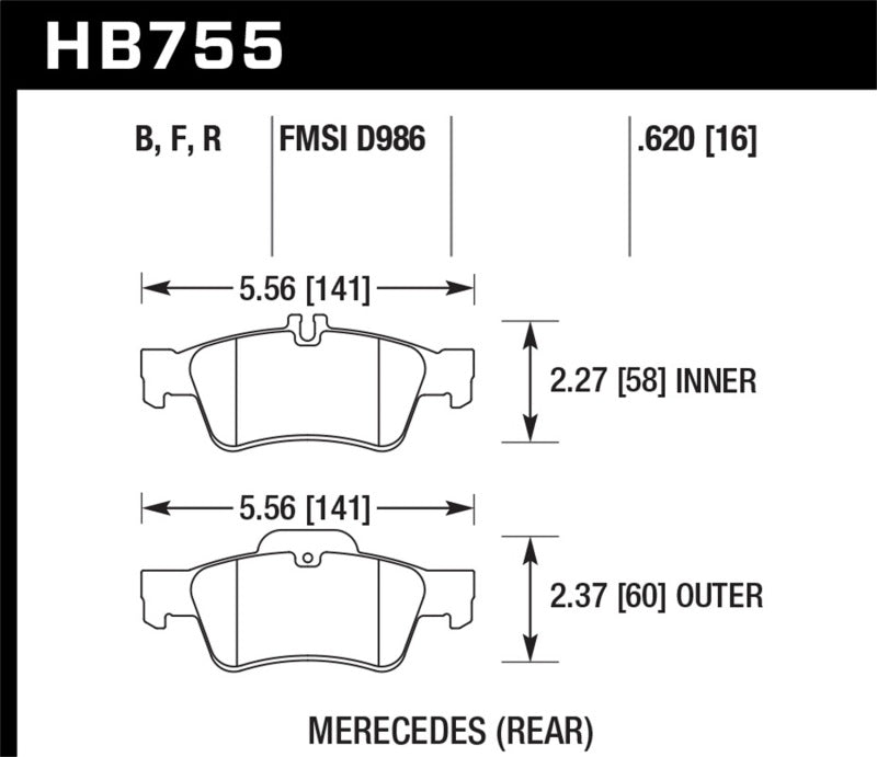 Hawk HB755F.620 13-16 Mercedes CLS550 / 15-16 Mercedes E350 HPS Street Rear Brake Pads