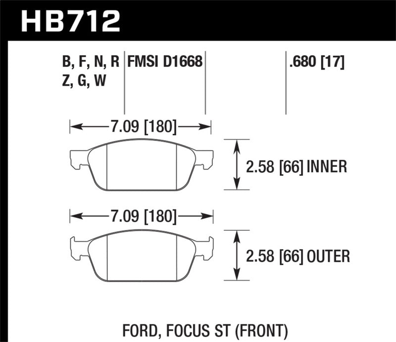 Hawk HB712G.680 13 Ford Focus DTC-60 Front Race Brake Pads