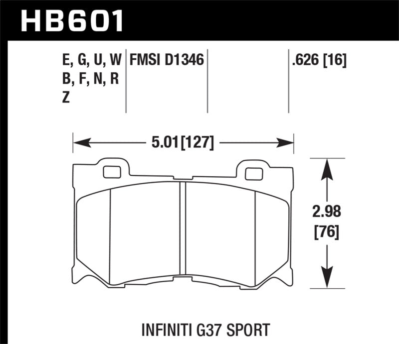 Hawk HB601B.626 2009-2013 Infiniti FB50 Sport HPS 5.0 Front Brake Pads