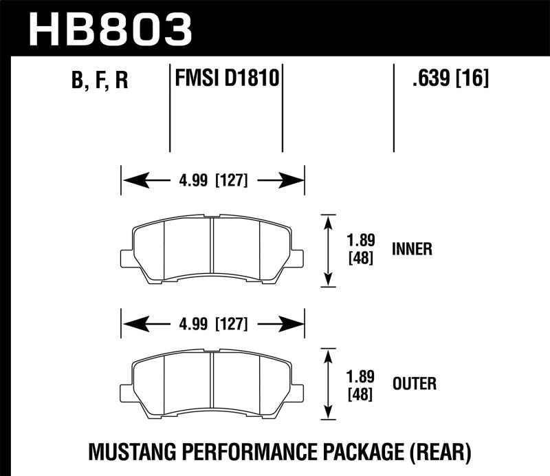 Hawk HB803F.639 16-17 Ford Mustang Brembo Package HPS Rear Brake Pads