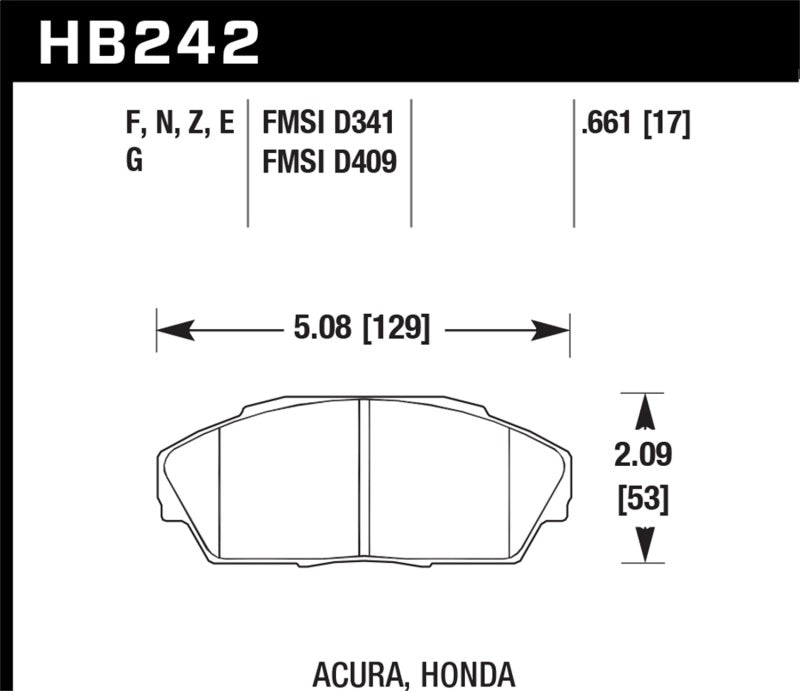 Hawk HB242E.661 Acura Integra/Legend / Honda Accord/Civic/Prelude Blue 9012 Race Front Brake Pads